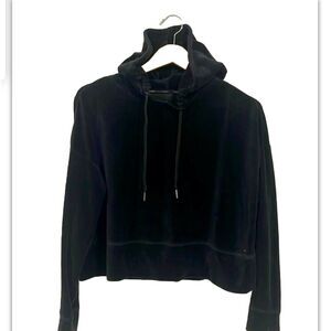 Calvin Klein Velvet Hooded Sweatshirt Casual Black  cropped Women’s M